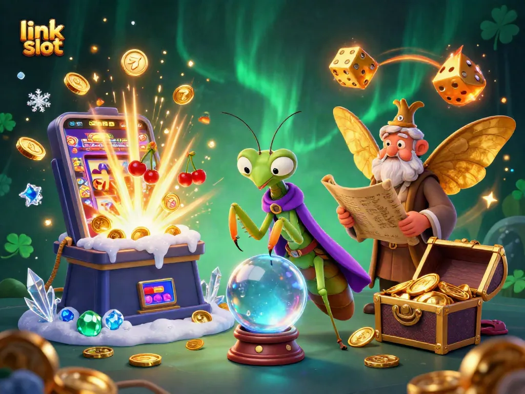 Spin the reels with link slot, featuring lively characters immersed in a vibrant casino scene.