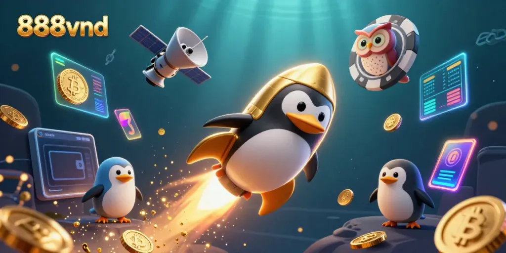 Experience exciting actions in 888vnd as a golden penguin blasts through space, leading you to winning opportunities.