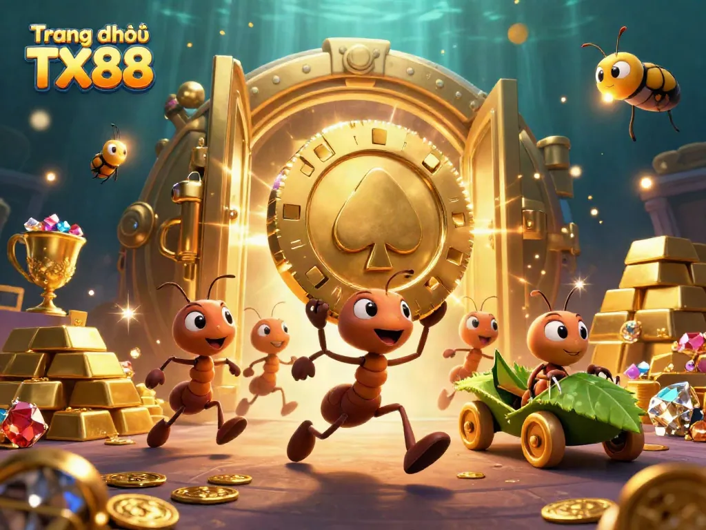 Experience the excitement of Trang chủ TX88 as ants carry a giant poker chip in a treasure-filled heist.