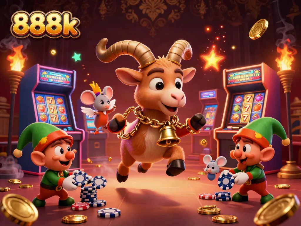 Experience thrilling gameplay at 888k casino with Krampus and festive gaming characters.