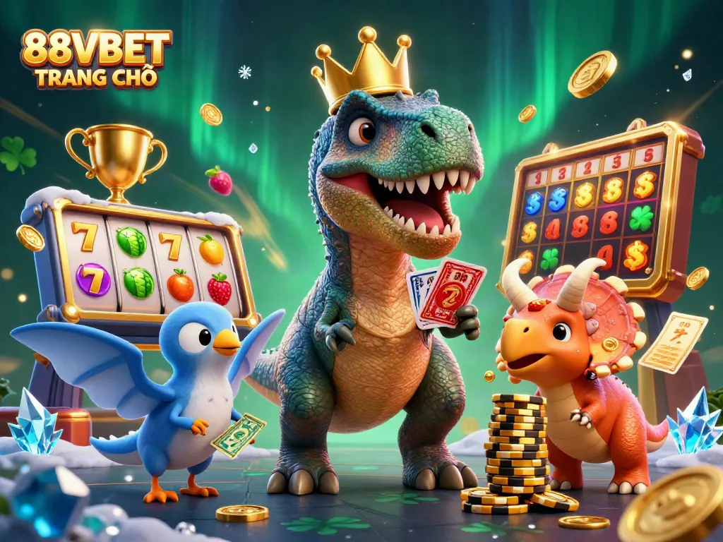 Engage with 88VBET TRANG CHỦ through this lively 3D illustration showcasing casino excitement.