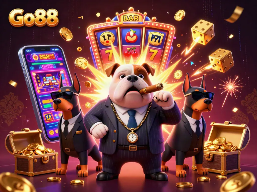 Experience thrilling gameplay with Go88's vibrant casino scene featuring dynamic elements and characters.