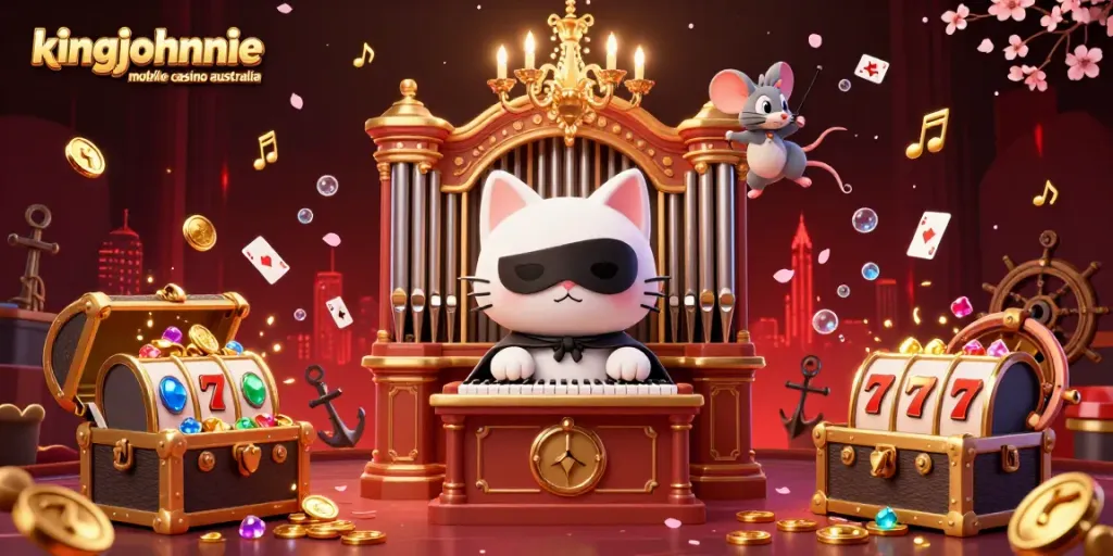 Experience the excitement of kingjohnnie mobile casino Australia with vibrant animated characters and floating treasures.