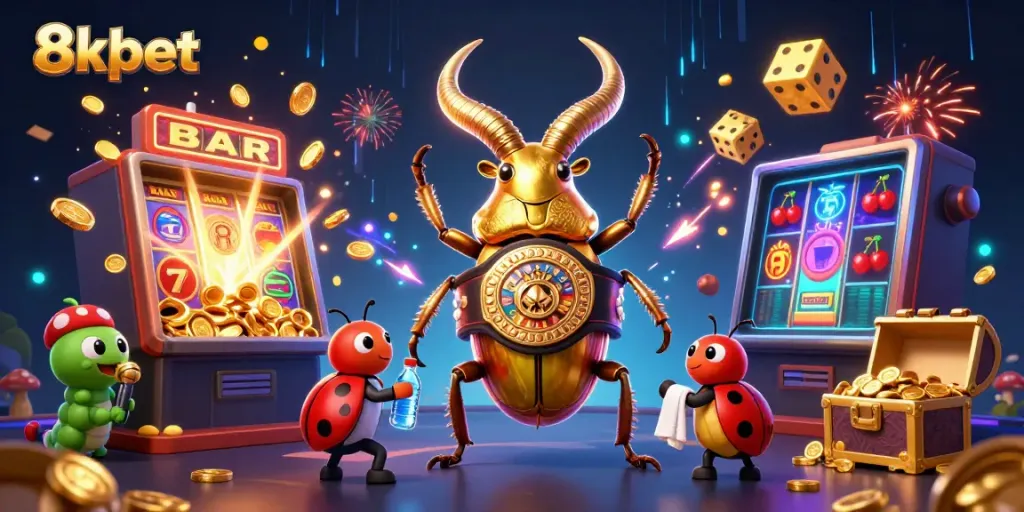 Experience the excitement of gaming with 8xbet's vibrant casino scene featuring cartoon characters and dynamic elements.